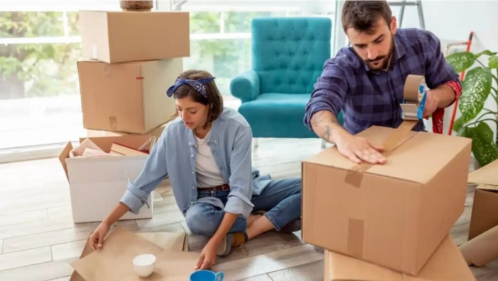 couple packing boxes